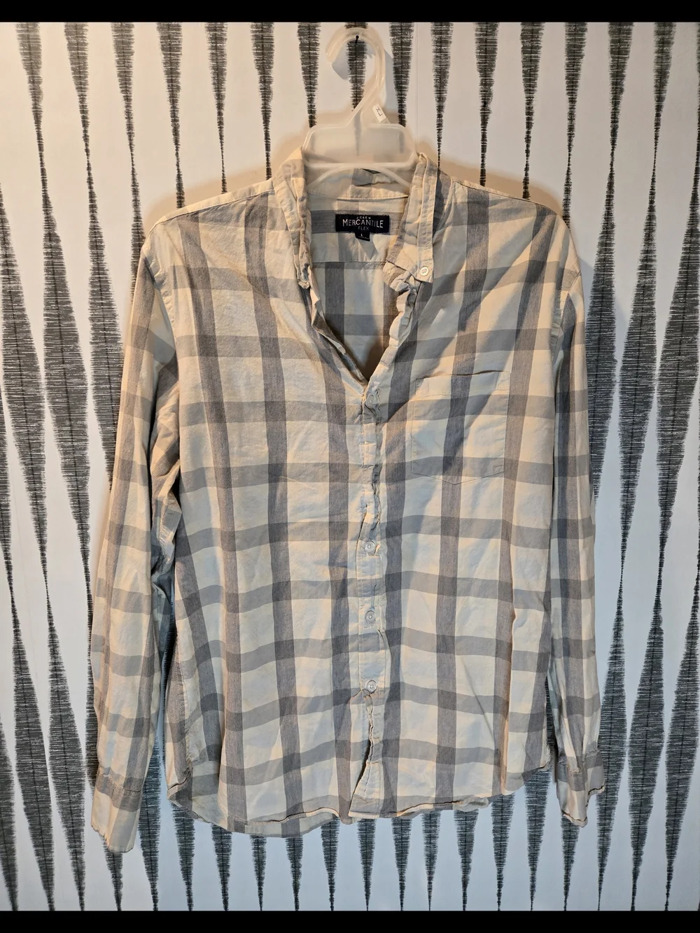 J.Crew Mercantile Flex Gray & Cream Buffalo Plaid Button Down Shirt Size Large